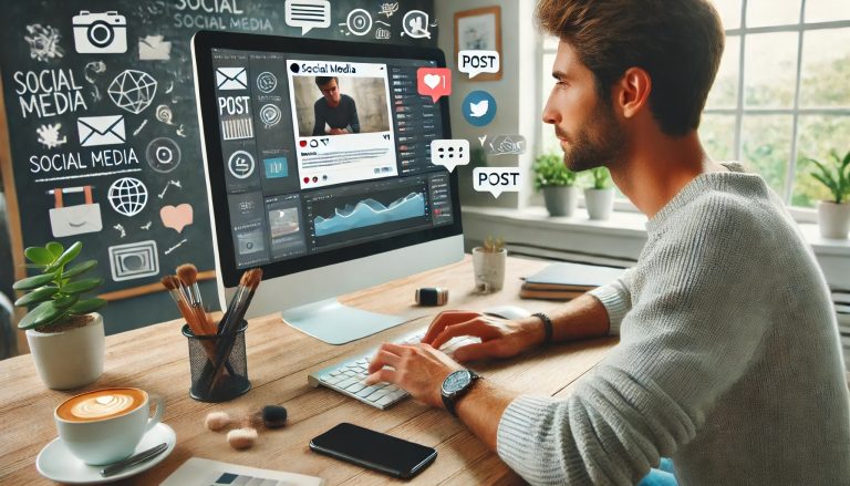 мужчина делает контент для соцсети